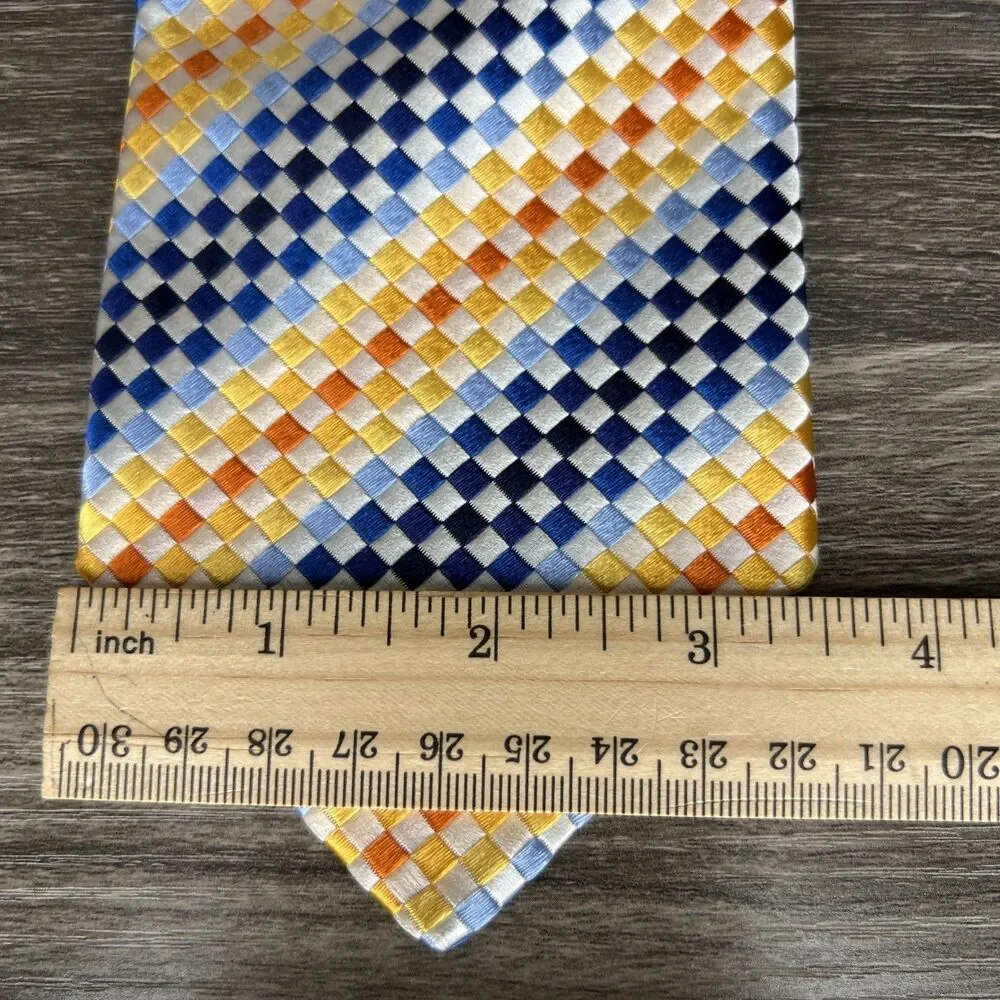 Missoni Cravatte Mens Luxury Silk Tie Blue Yellow Check Stripe Designer Colorful